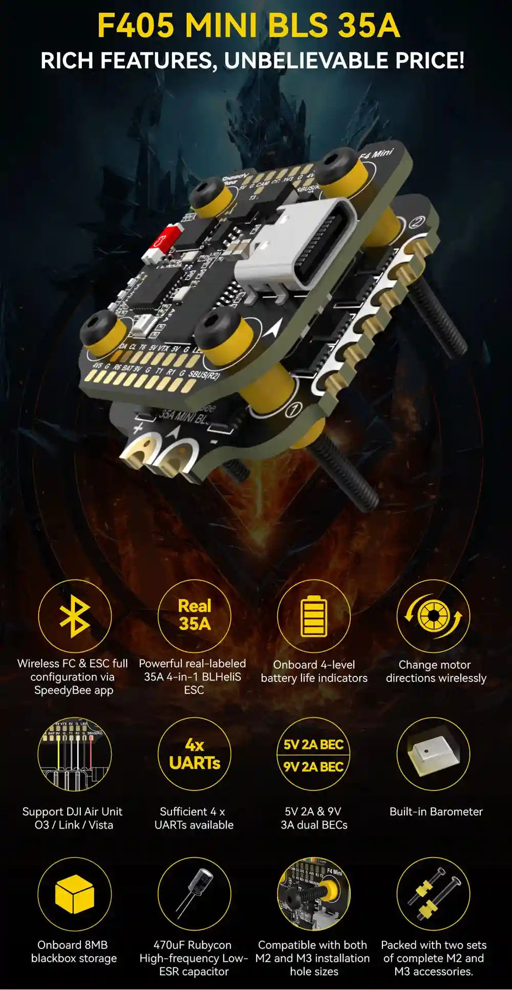 SpeedyBee F405 Mini Stack 35A 6S ESC for Reliable FPV Drones Tidesmit
