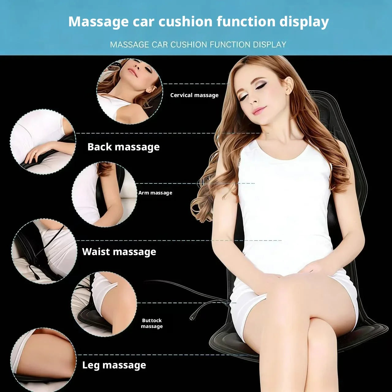 Portable Car Massage Cushion - Heated Deep Tissue Seat Pad Black Massage Cushion Tidesmit