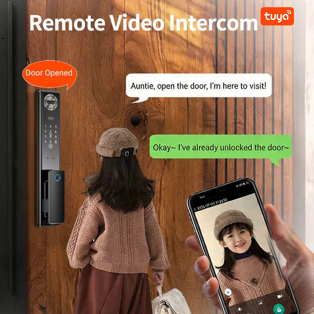 Tuya App Face Recognition Smart Door Lock with WiFi, Camera, and Voice Intercom