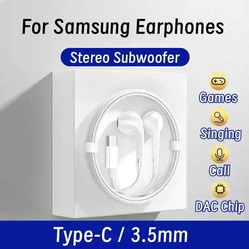 USB-C Wired Earphones with HD Microphone for Samsung Galaxy S25 S24 Tidesmit