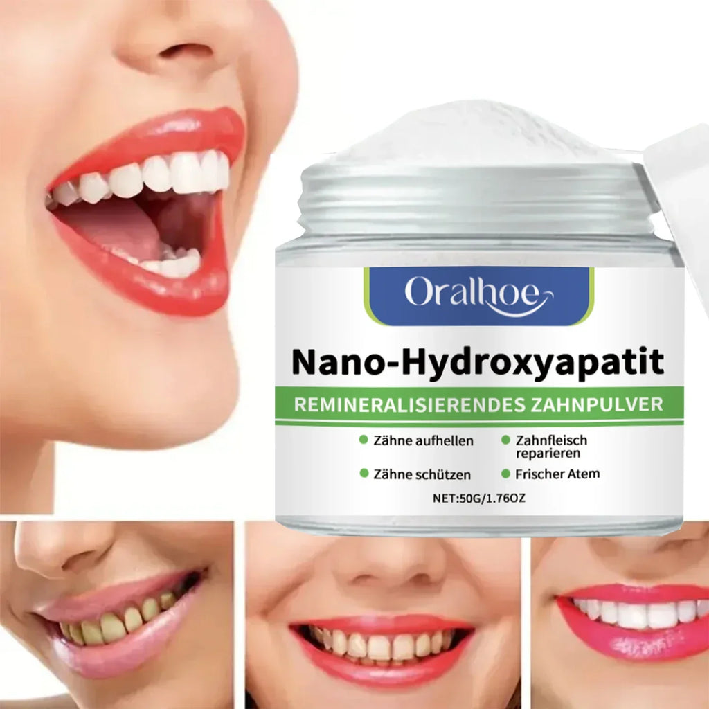 Tidesmit Hydroxyapatite teeth whitening powder for dental calculus removal and fresh mint breath.