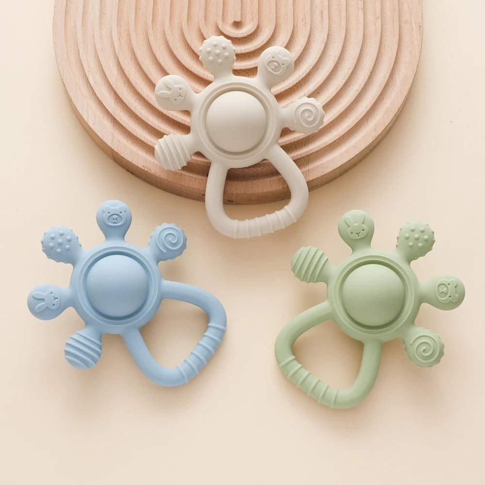 Baby BPA Free Silicone Teether Toy Rattle Silicone Teething for Teeth Newborn Accessories Food Grade Infant Soothing Nusing Toys