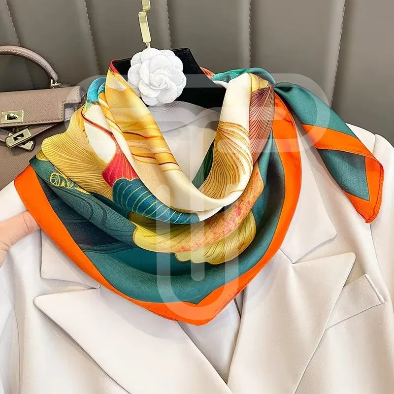 Customized Print Premium Pure Silk Scarves for Women Lightweight Satin Neck Wrap with Soft Touch Solid Pattern Silk Wrap Scarves