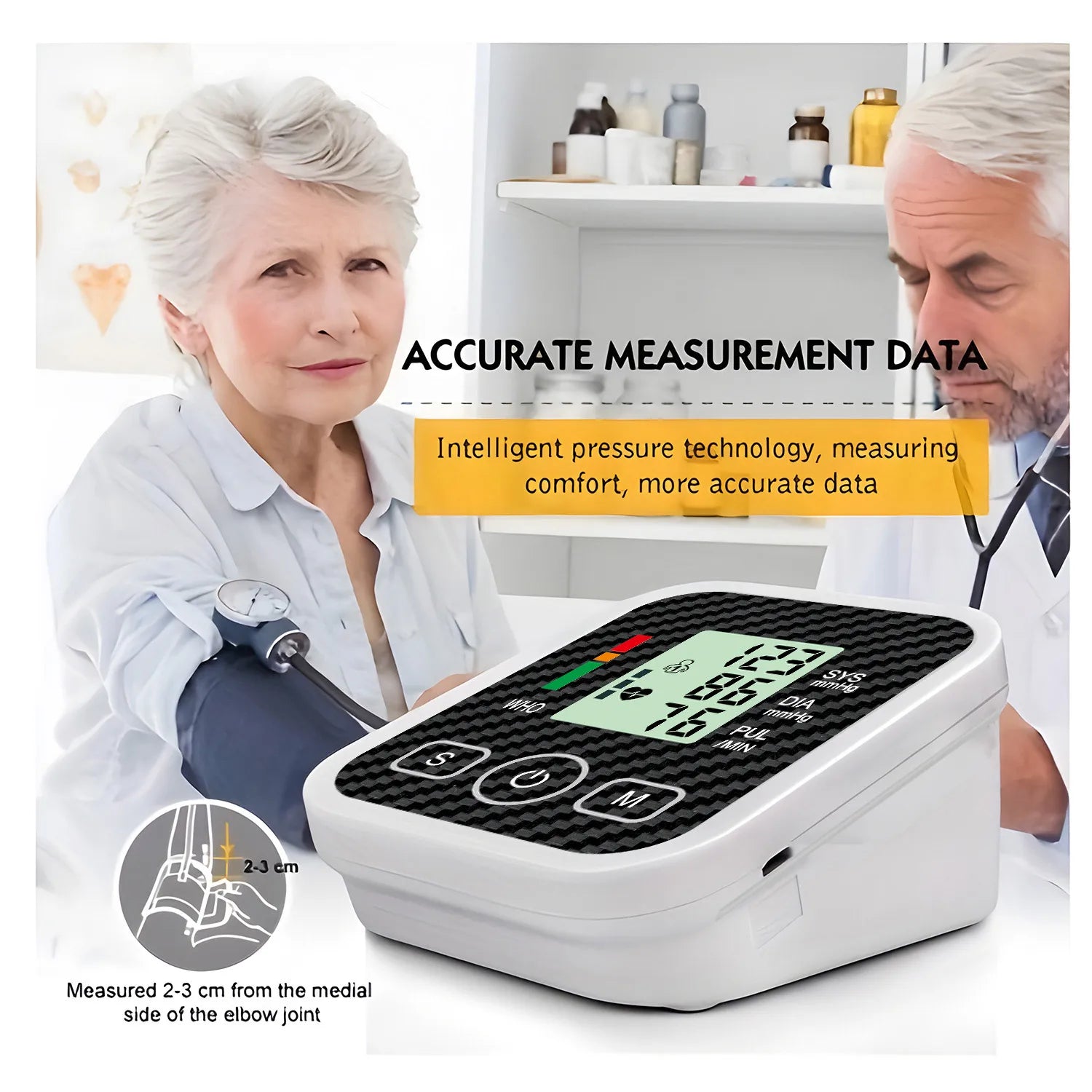 Upper Arm Blood Pressure Monitor with 36cm Cuff Automatic Digital Medical BP Tensiometer Heart Rate Detector Portable Home Care