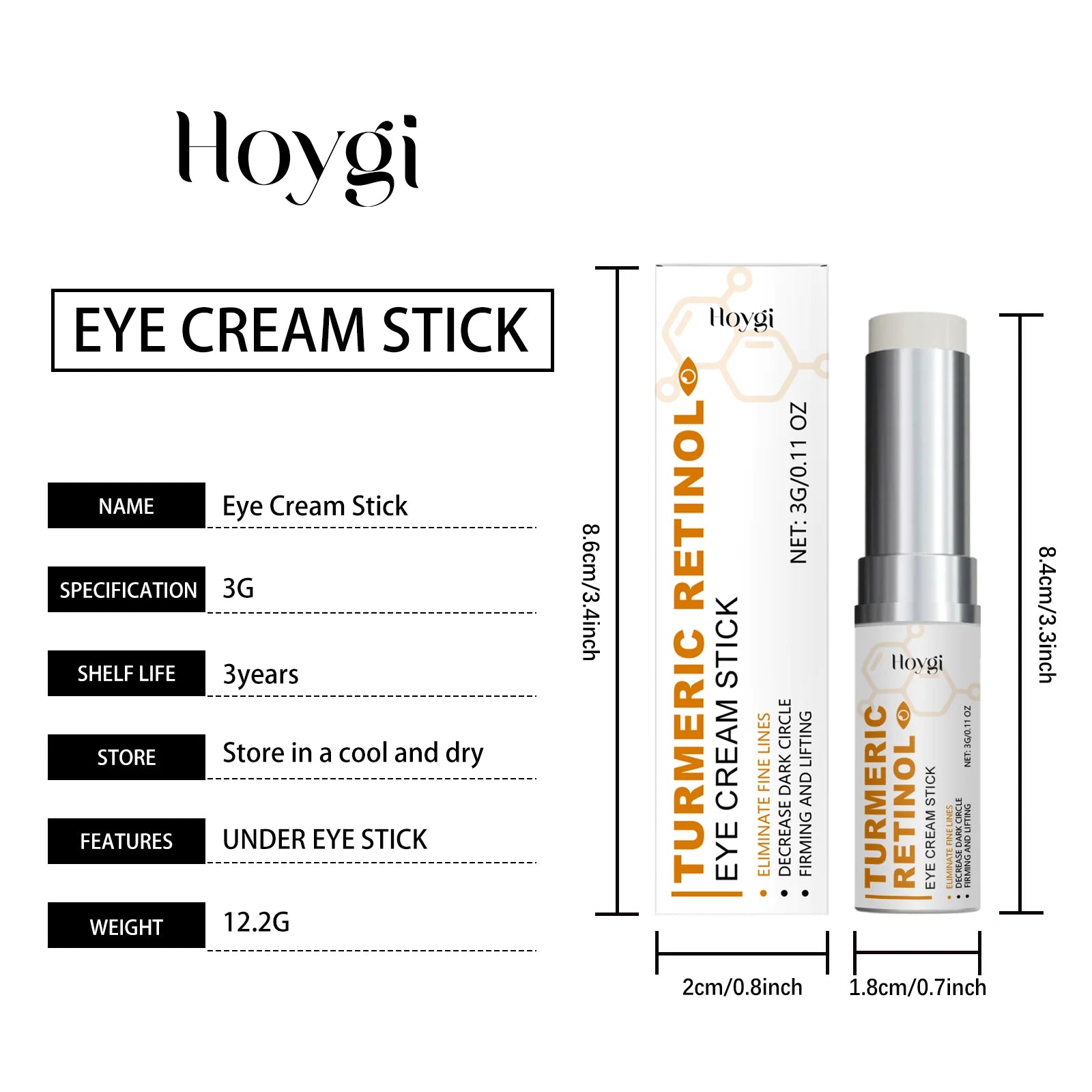 Turmeric Retinol Eye Cream Stick Anti Puffiness Dark Circle Removal Eye Bag Stick Fade Fine Line Brighten Moisturizing Skin Care