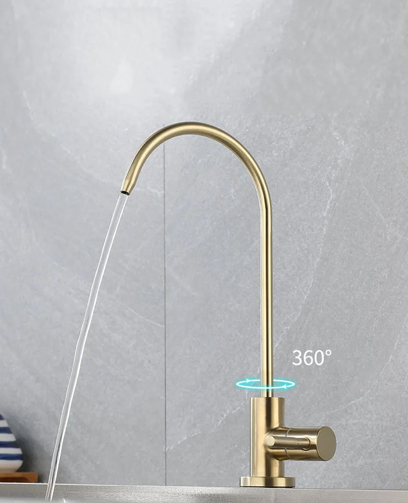 304 Stainless Steel Brushed Gold Kitchen Faucet 1/4" Water Purifier Faucet Direct Drinking Faucet Anti-Osmosis Purifier Tap