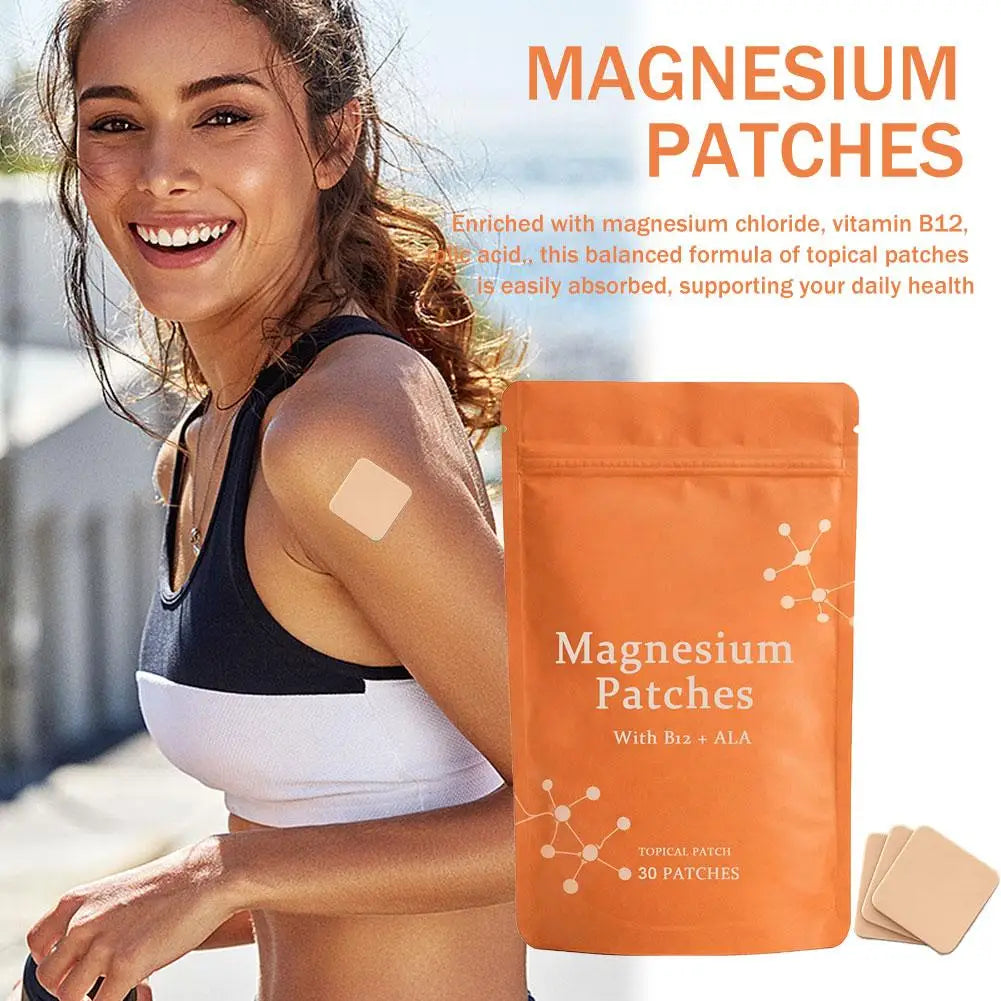 30pcs Magnesium Chloride Patch with Vitamin B12 Folic Acid Topical Health Support Easy Apply Comfortable Wear Day Night Use