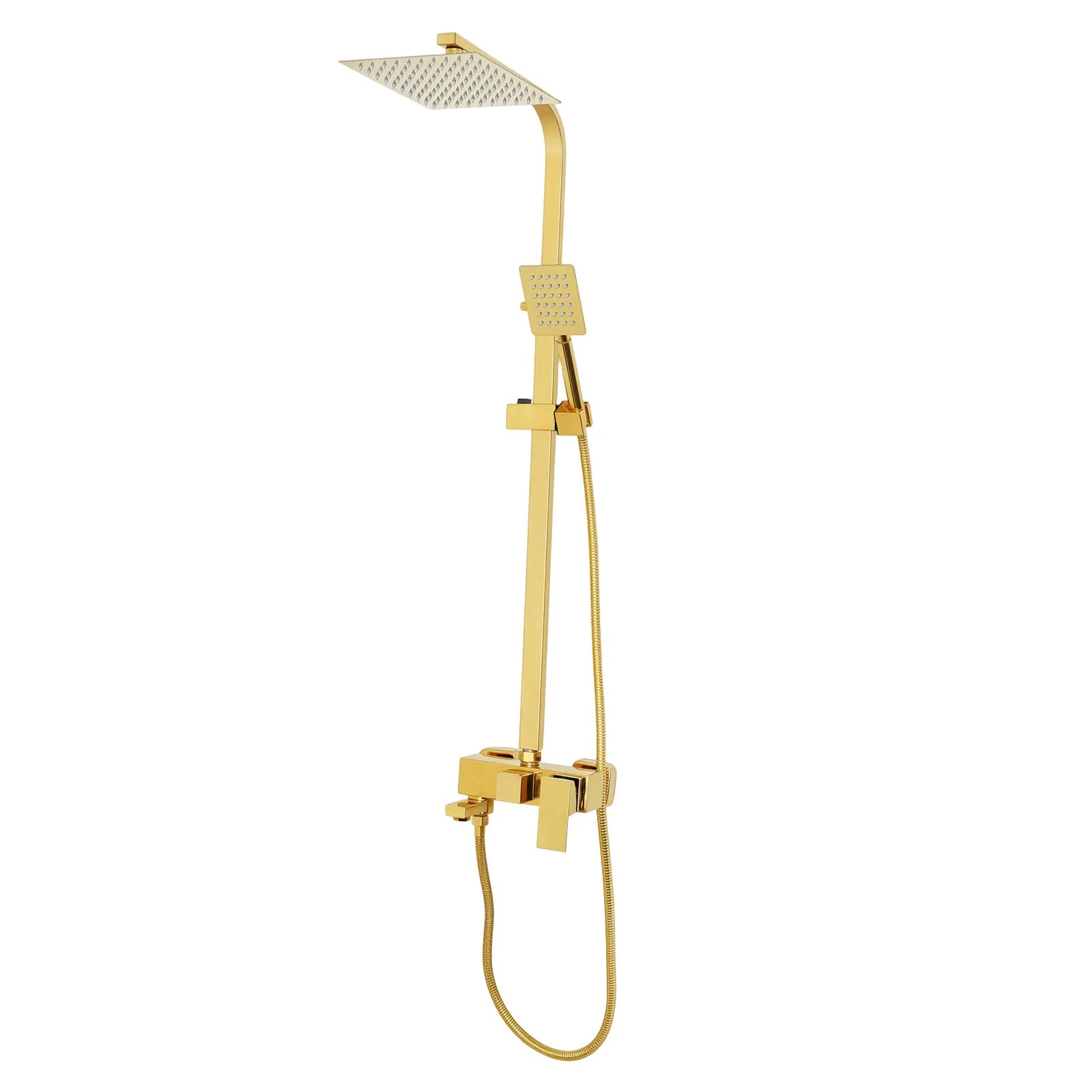 Adjustable Gold Brass Shower Column Set, Rain Shower & Handheld Shower with Stainless Steel Hose, Bathroom Shower Faucet Set