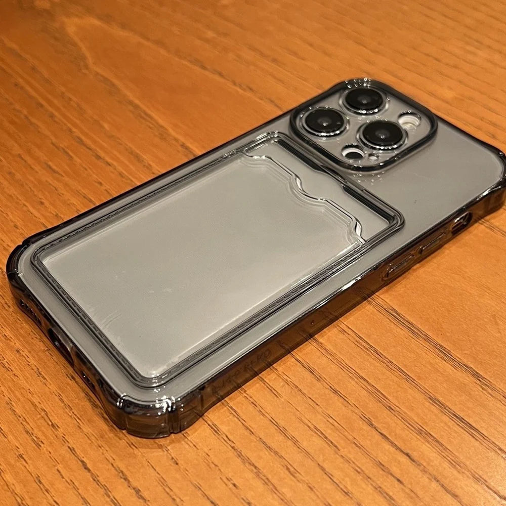 Clear Slim Phone Case with Card Holder for iPhone - Shock-Absorbing Cover Grey Tidesmit
