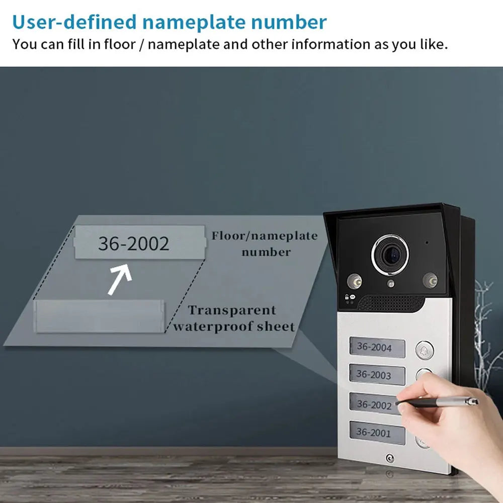7 Inch LCD Video Doorphone Intercom Wide Angle Waterproof 1080P Camera Doorbell System for 2/3/4 Apartment Family Access Control