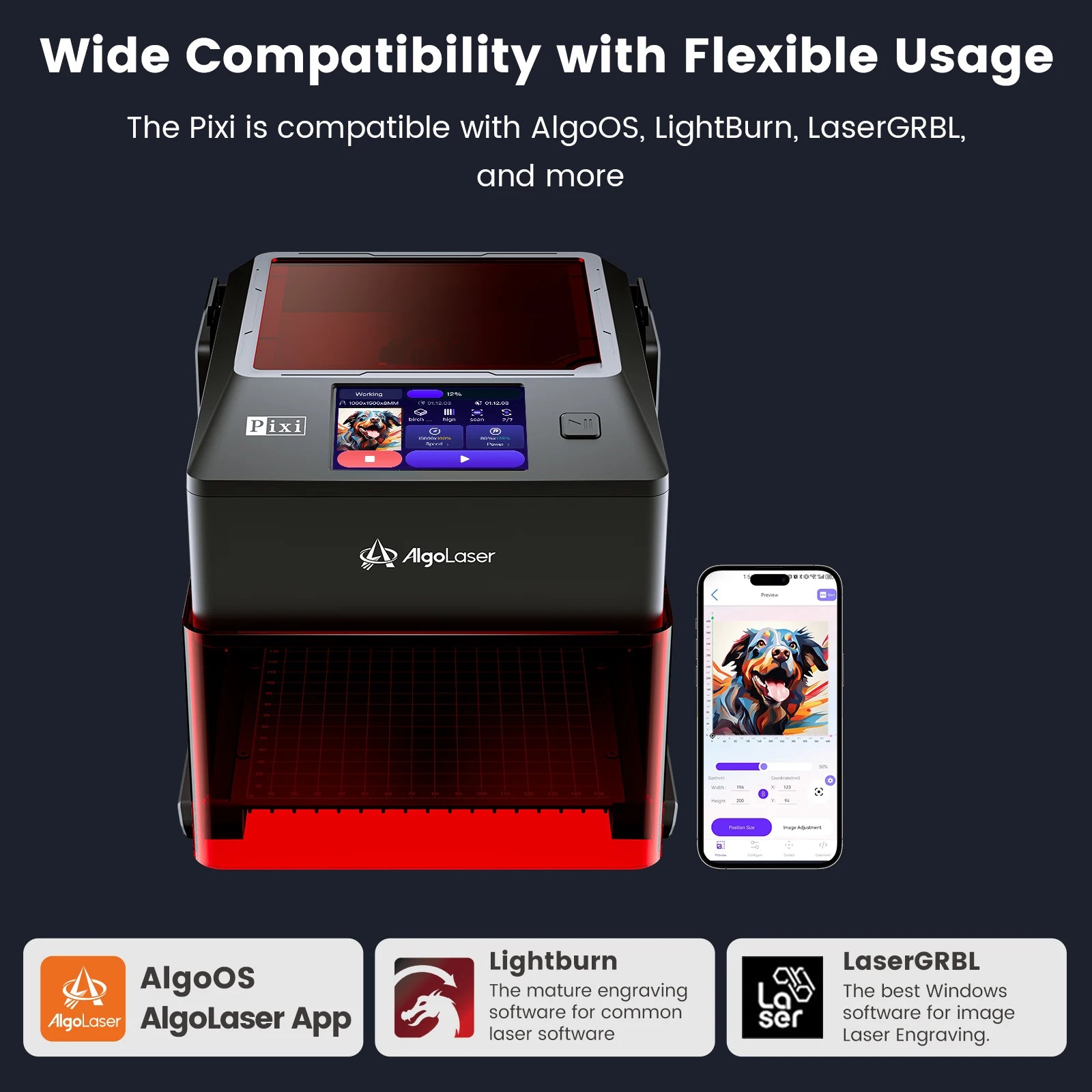 Algolaser PIXI 10W Mini Portable Woodworking Engraving Machine with Rotary Roller High Precision Engraver for DIY Hobby Craft