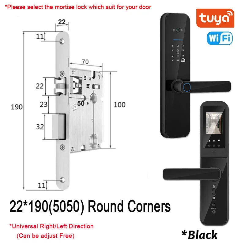 XSDTS New Tuya Wifi Digital Electronic Smart Door Lock With Biometric Camera Fingerprint Smart Card Password Key Unlock