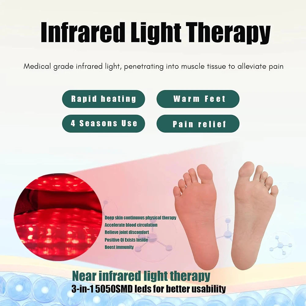 Red light therapy foot massage boots with infrared LED beads for pain relief, plantar fasciitis, and blood circulation.