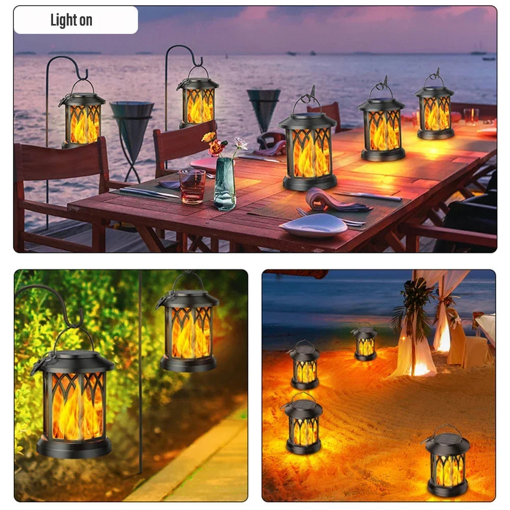 2PCS Solar Flame Hanging Lamp Outdoor Solar Light Garden Waterproof Flame Flickering Effect Christmas Garden Patio Yard Path Light