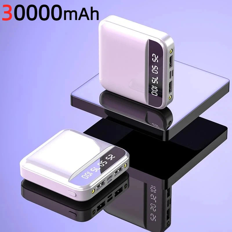 Portable Power Bank with Built-in Cable - High Capacity Fast Charger White 30000mAh Tidesmit