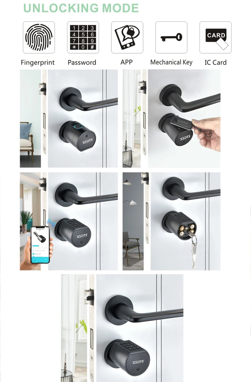 XSDTS Cylinder Electronic Smart Door Lock  Tuya APP Fingerprint Digital Keypad Key Card Remote Control Adjustable Home Apartment