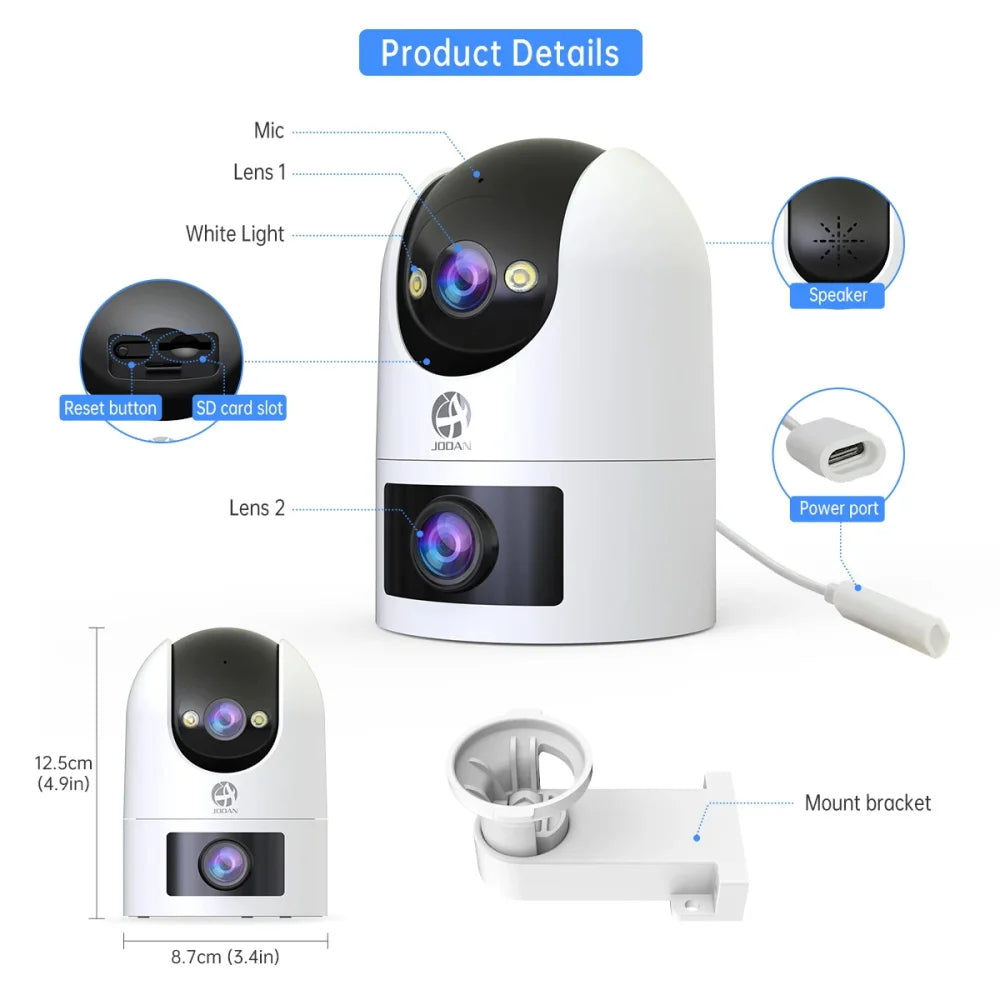 Jooan 4K 8MP Dual Lens Dual Screen IP Camera Wifi Outdoor PTZ Cameras Auto Tracking CCTV Camera Audio Video Indoor Surveillance