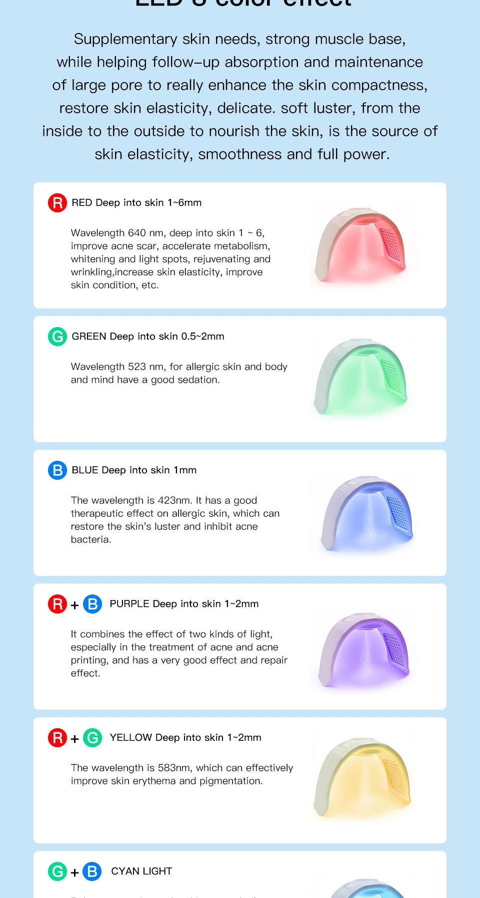 8-color LED light therapy face and body mask device for skin rejuvenation, acne treatment, and collagen repair.