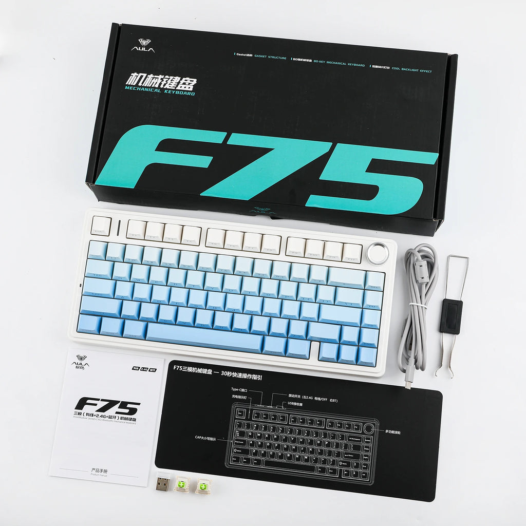 EPOMAKER x AULA F75 75% ANSI Hot-Swap Gasket Bluetooth 5.0/2.4G Wireless/Wired Mechanical Keyboard PBT Keycaps for Mac/Win