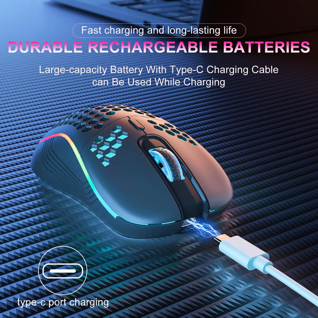 2.4G Wireless Mouse Lightweight Honeycomb Design Rechargeable RGB Backlight Mouse with USB Receiver Adjustable DPI