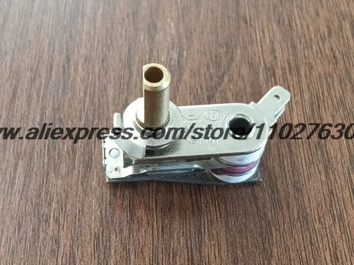 Temperature controller switch with brass pin, black sensor hole, and side mounting bracket