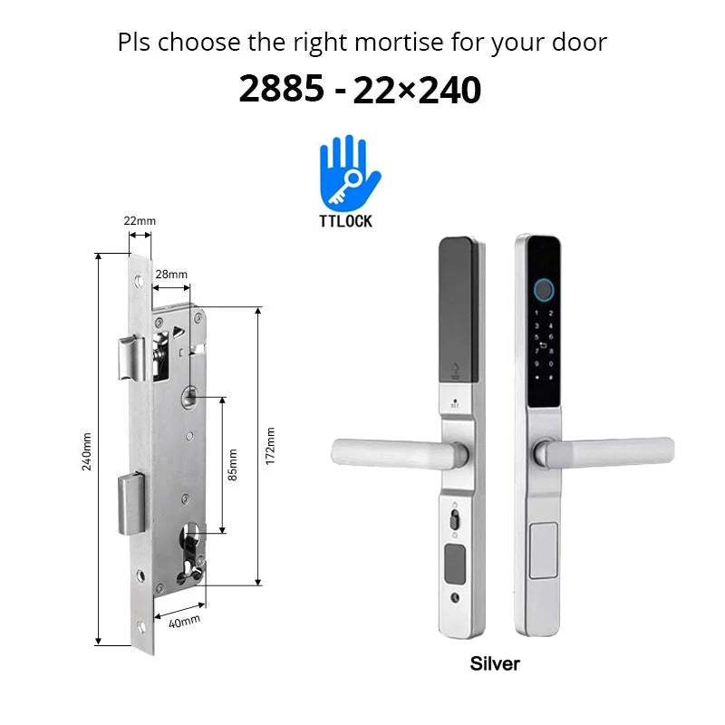 Slim 3.5cm Waterproof Aluminum Smart Door Lock with TTLock Bluetooth Fingerprint Password IC Card APP Control for Sliding Doors