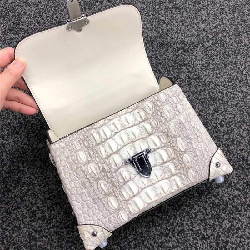 Fashion Design Genuine Crocodile Leather Women Small Purple Purse Authentic Real Leather Lady Female Orange Studs Handbag