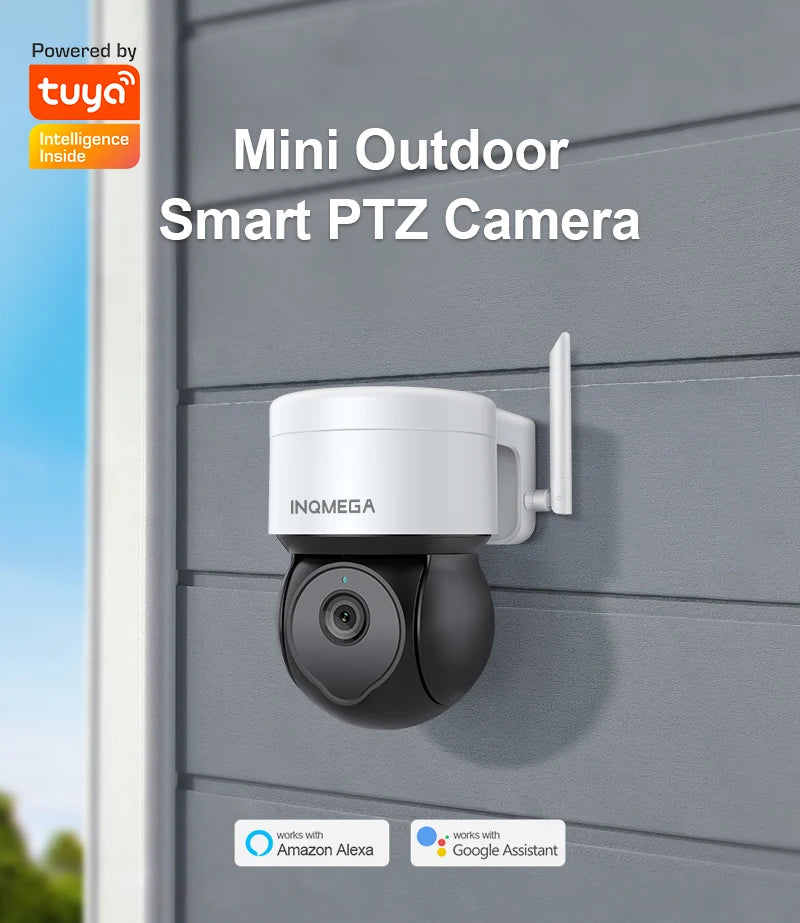 INQMEGA 5MP Tuya Outdoor PTZ Camera Ai Human Detect 1080P Security CCTV Camera Add Google Home And Alexa Wifi IP Camera