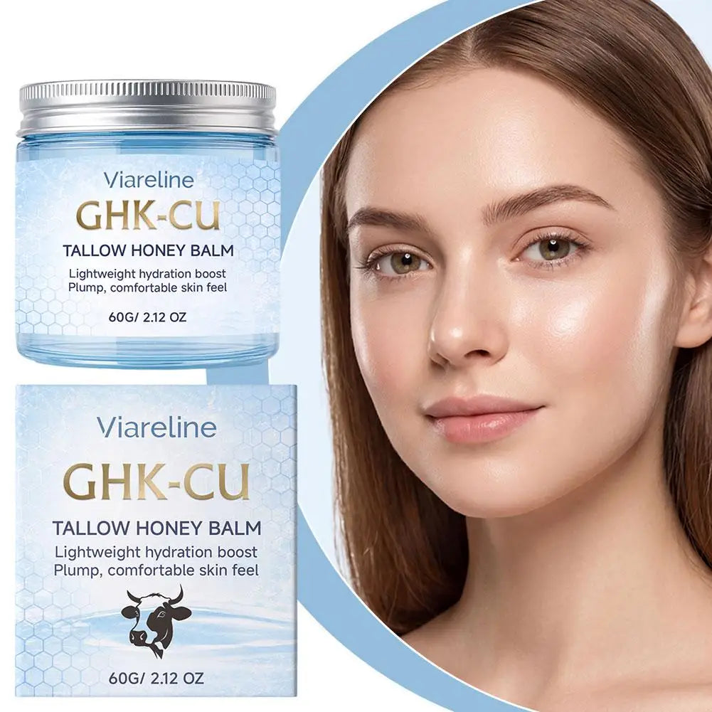 Viareline GHK-CU Copper Peptide Tallow Balm Day & Night Cream Firm Moisturize Honey Blue Balm for Mature, Dry & Sensitive Skin