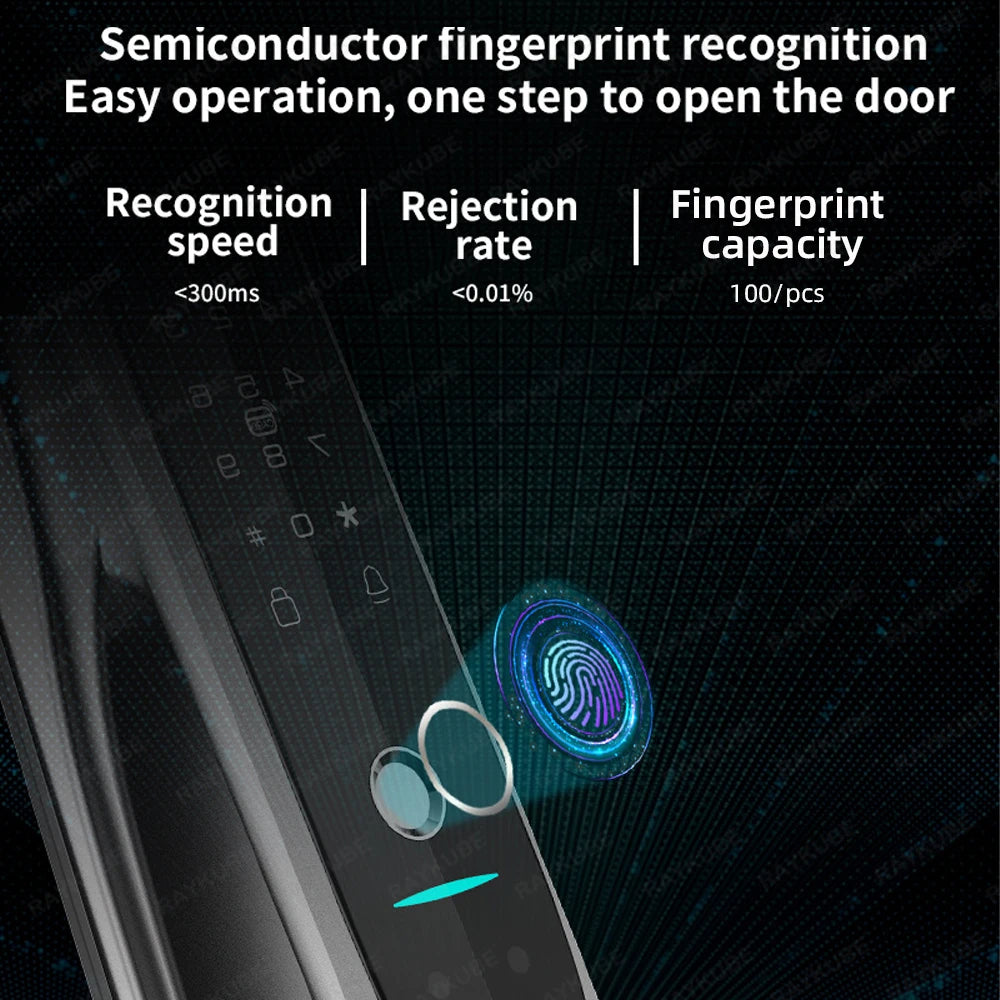 New RAYKUBE X50 Tuya WiFi 3D Face Recognition Digital Fingerprint Door Lock With WiFi Camera Remote APP Video Call 10-language