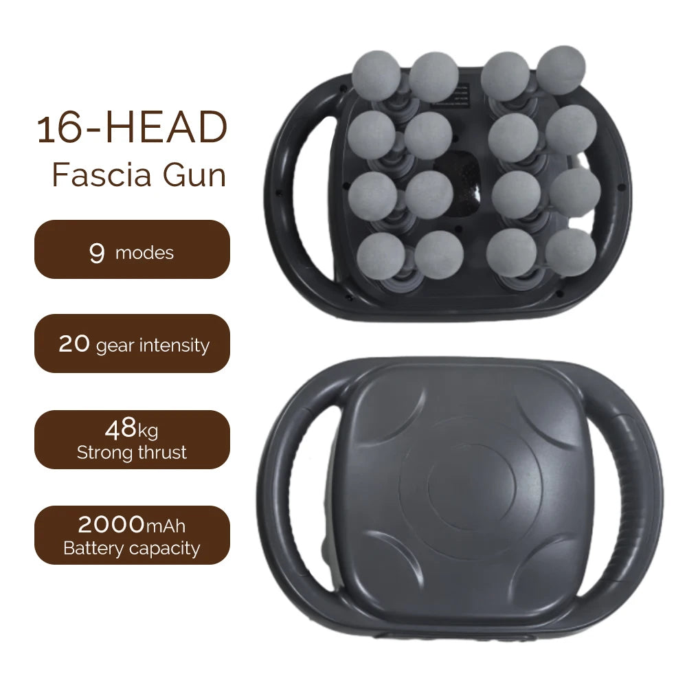 Deep Tissue Electric Massager - Professional Muscle Recovery Device Body Shaping Massage Equipment 16 head-grey China