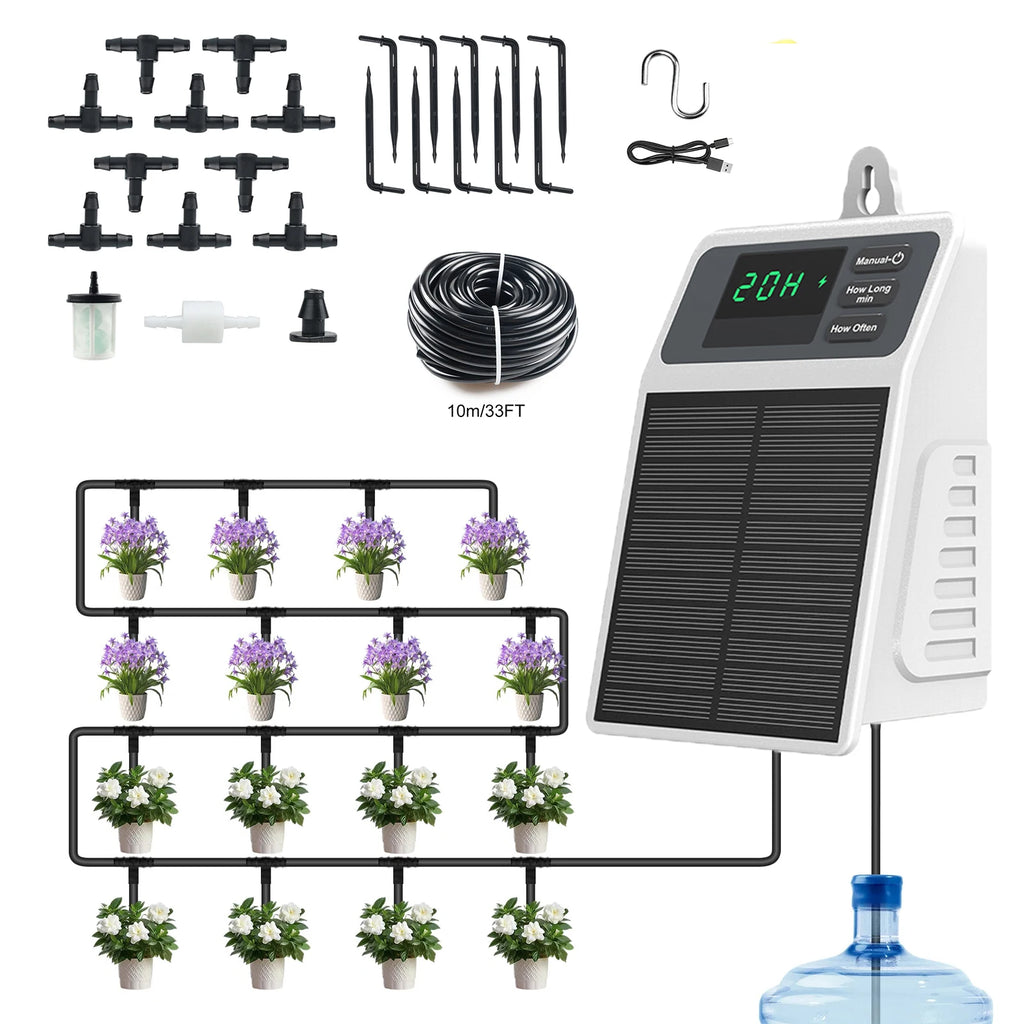 Upgraded Solar Drip Irrigation System Automatic Watering Plants Supplies for Home and Garden Balcony Greenhouse Hanging Plants