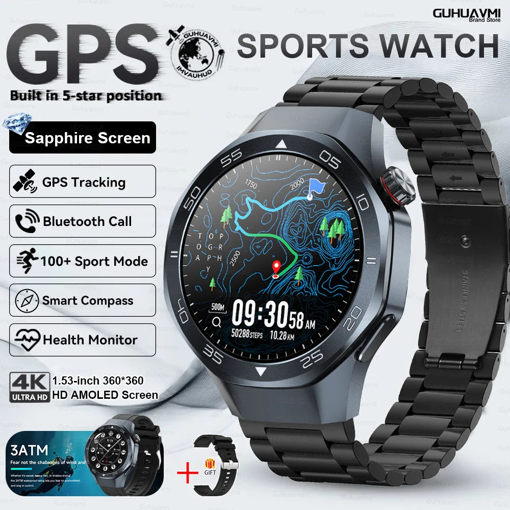 2026New Smart Watch GPS Positioning 3ATM Waterproof GPS Tracker Compass Men Bluetooth Call Heart rate 170+Sports Watch Men Women