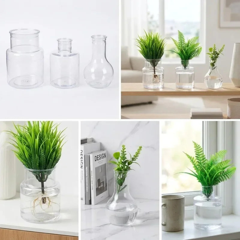 1/5x Transparent Hydroponic Flower Pot Planting Rooting Container Tabletop Plants Bonsai Office Table Home Gardening Decoration
