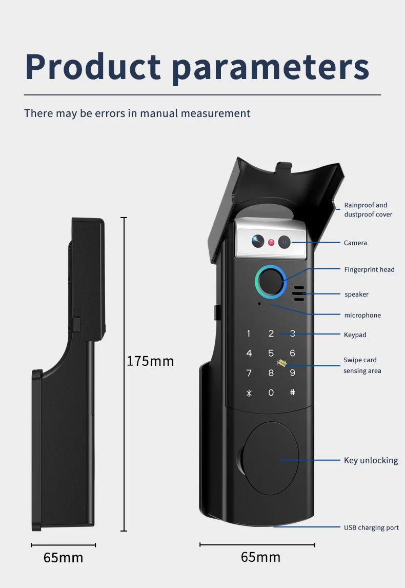 Tuya Smart Outdoor Waterproof Door Lock with Face Recognition Video Intercom RFID Card Password Electronic Lock for Iron Door