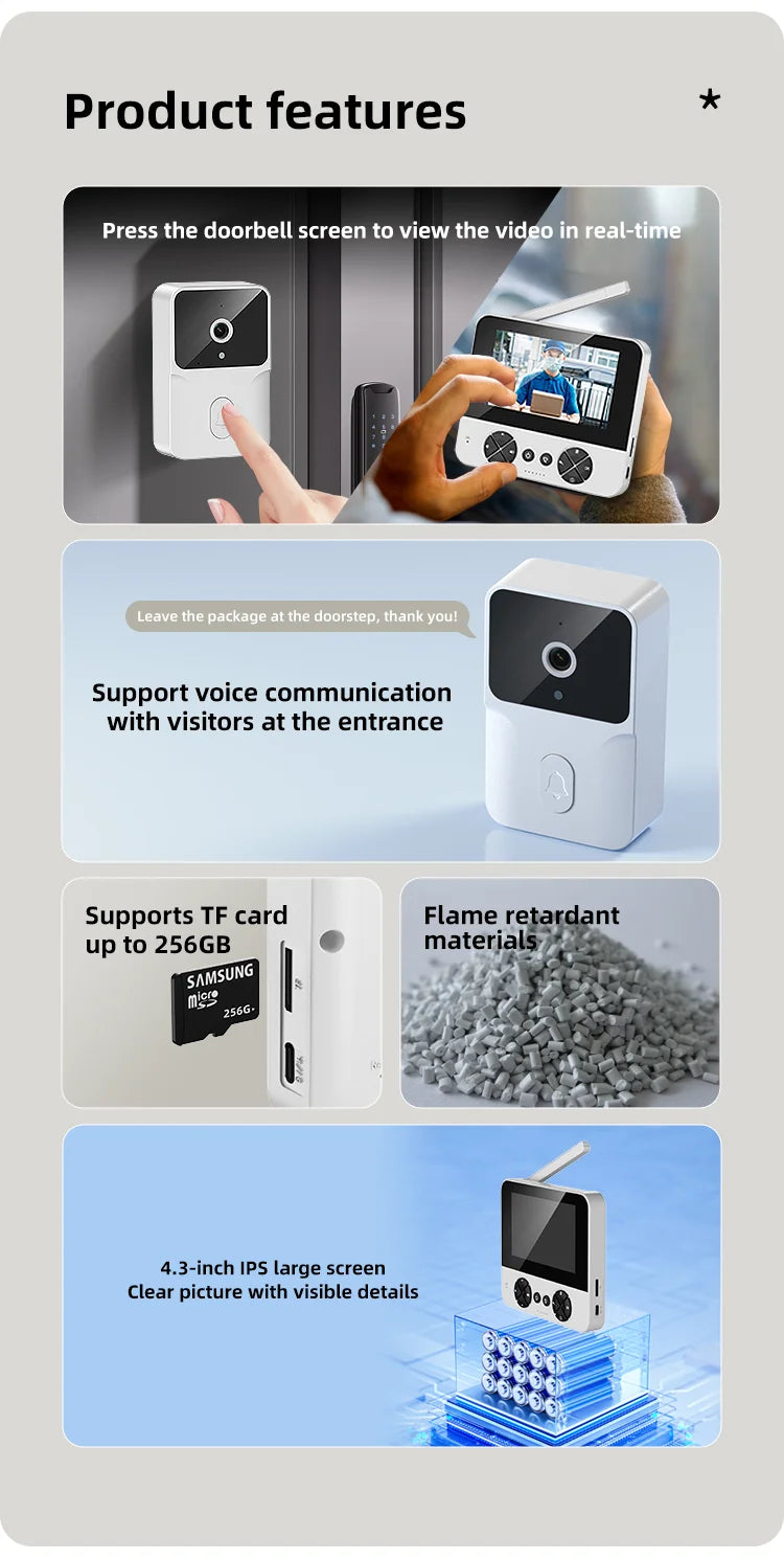 4.3 "visual electronic doorbell 100-degree wide-angle ultra-long standby infrared night vision intelligent cat eye monitoring