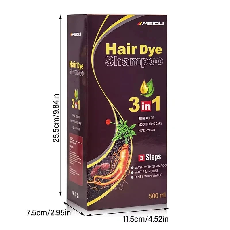 3-in-1 Black Hair Dye Shampoo Instant Hair Color Shampoo For Gray Hair Coverage Natural Herbal Permanent Hair Dye For Men Women