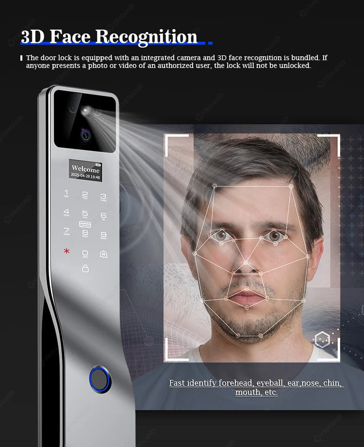 Tuya Smart Door Lock F7｜3D Face Recognition + 2K Camera + Fingerprint｜Works with Google/Alexa/Security Camera