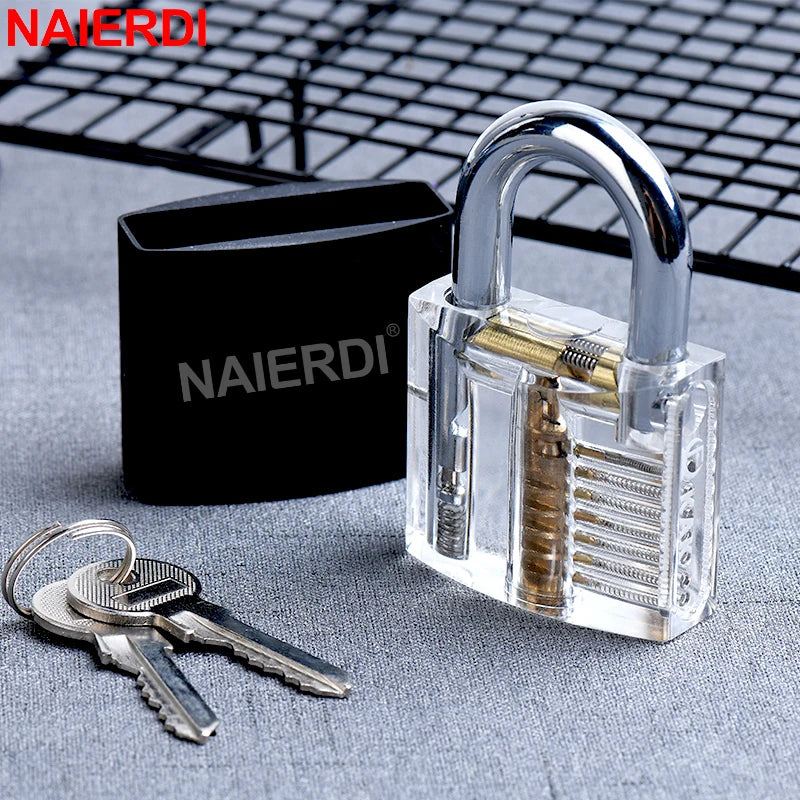 NAIERDI Transparent Practice Lock Tool Set Multifunctional Training Padlock Kit Steel Hand Tools Hardware Repair Tools
