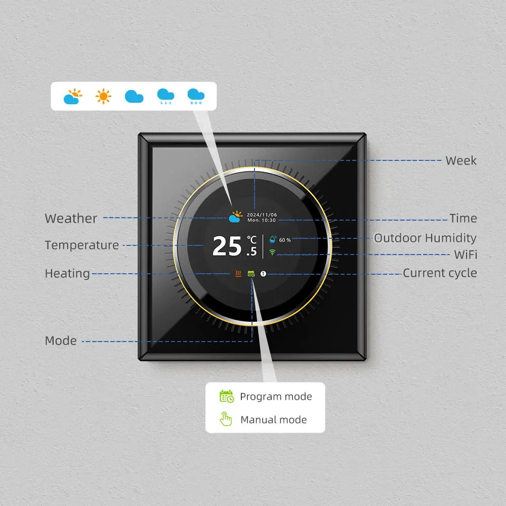 WiFi Smart Knob Thermostat Floor Heating Water Gas Boiler Home Room Programmable Temperature Controller Tuya Alexa Google Home