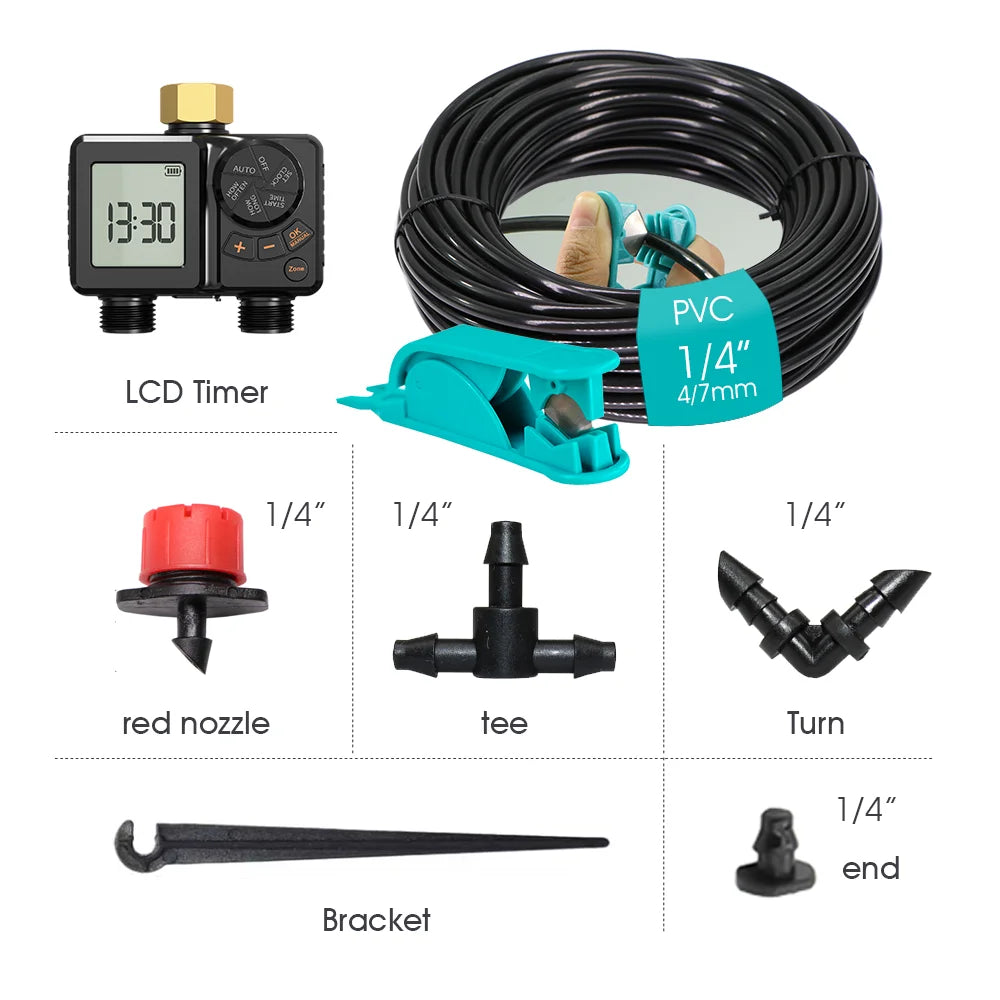 New Type-C Garden Independent Dual Zone LCD Display Watering Timer Automatic Irrigation Kit Small Intelligent Gardening Program