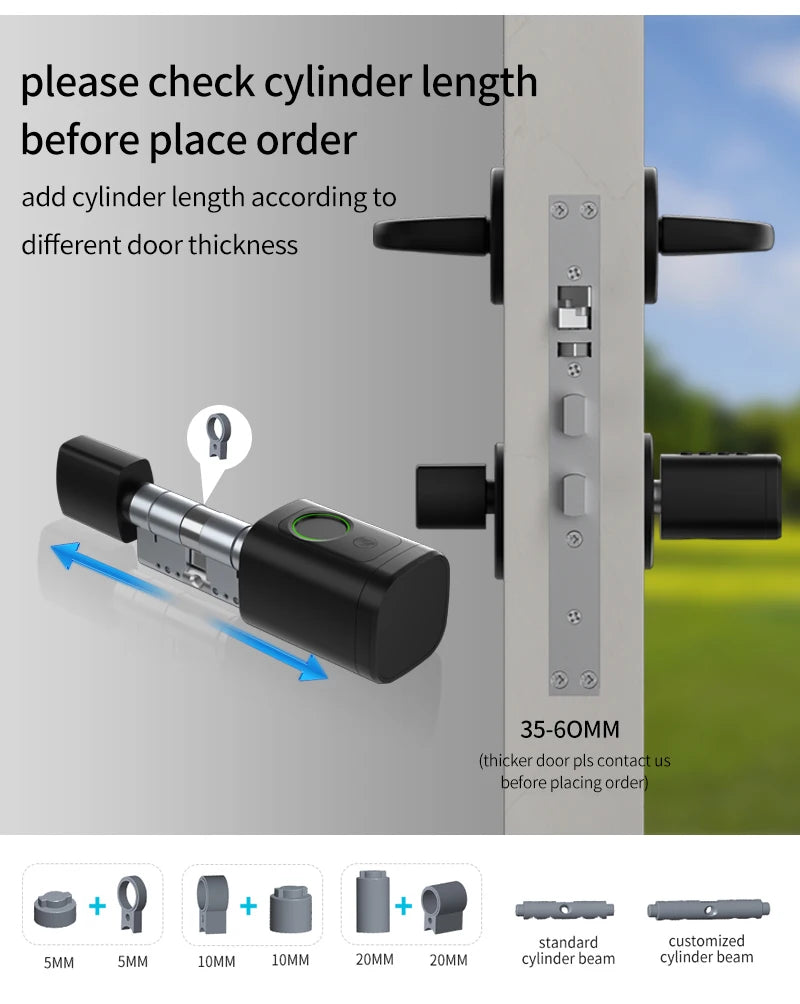 Support Tuya App Intelligent Plug-in Lock IP65 Biometric Fingerprint App Control Cylindrical Bolt Alex/Google Home/Office Door