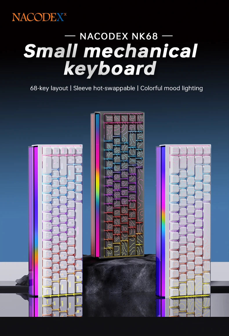 New Ajazz Nacodex Nk68 Mechanical Keyboard Terrain keycap Rgb Light Bar 68-Key Wired Gaming Office Wired Connect Keyboard