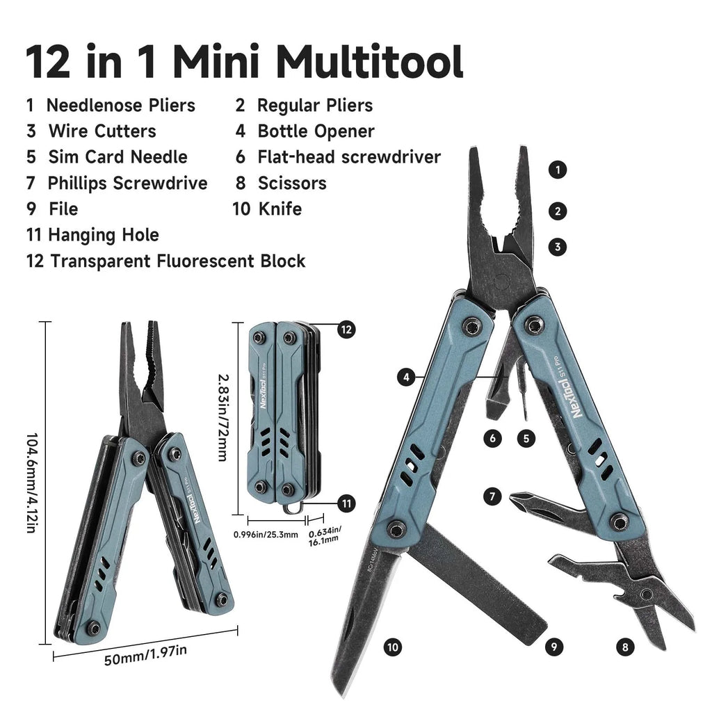 NexTool S11 Pro Mini Sailor Pliers 12-In-1 Multi Tool Pocket Knife Folding Tools Wire Cutters EDC Card Pin Screwdriver Scissors