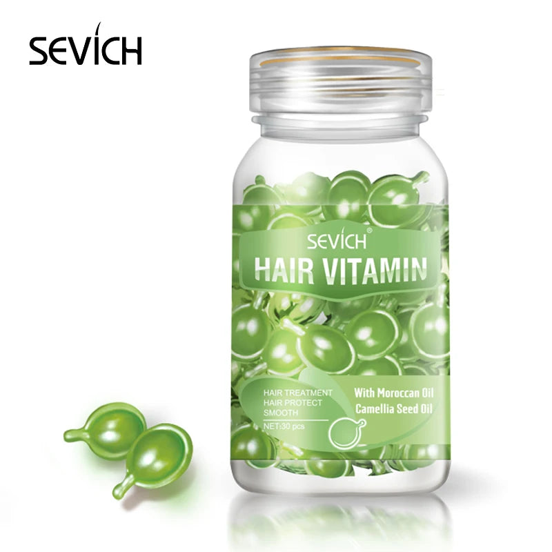 Sevich 30pc Hair Vitamin Capsules with Moroccan Oil and Keratin to repair damaged hair for a smooth, silky finish.