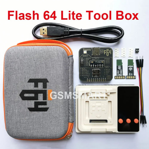 Grey tool case with orange zipper, JTAG/ISP adapter hardware and cables