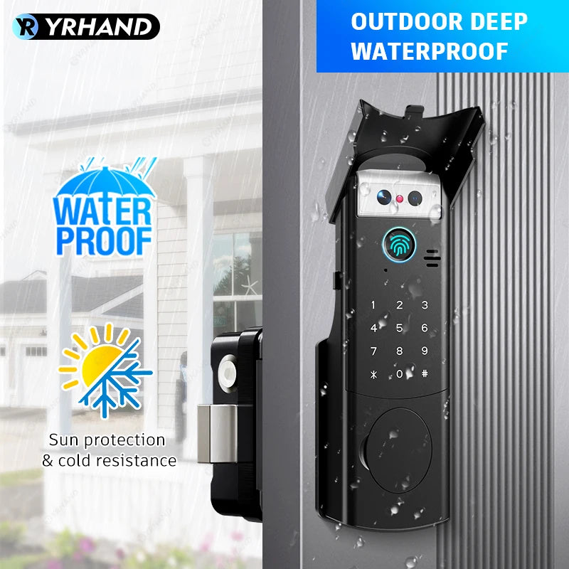 Tuya WiFi APP 3D Face Recognition Fingerprint Smart Lock Waterproof Gate Iron Door RFID Digital Face Recognition Lock For home