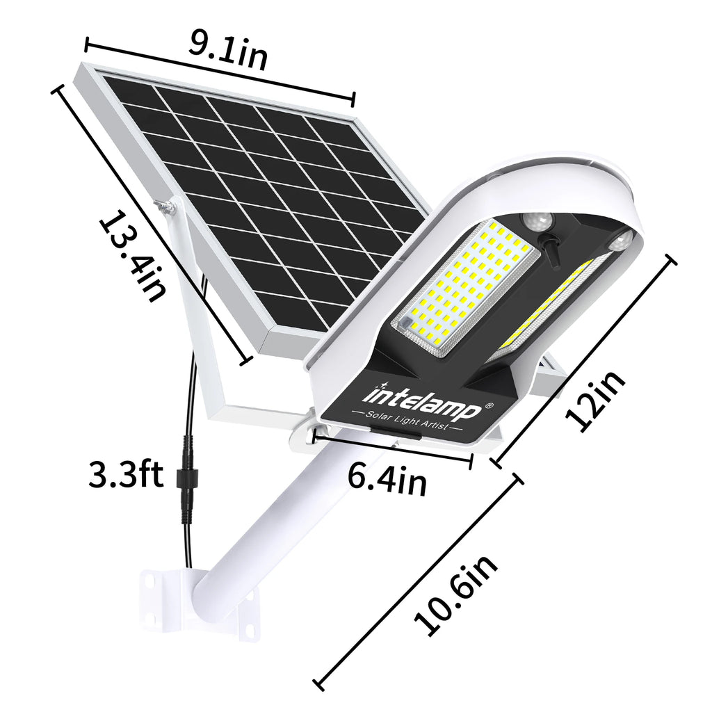 Intelamp Solar Street Lights Outdoor Lamp 3000LM 12500mAh With Two Motion Sensors Super Large Solar Panel For Garden Yard Path