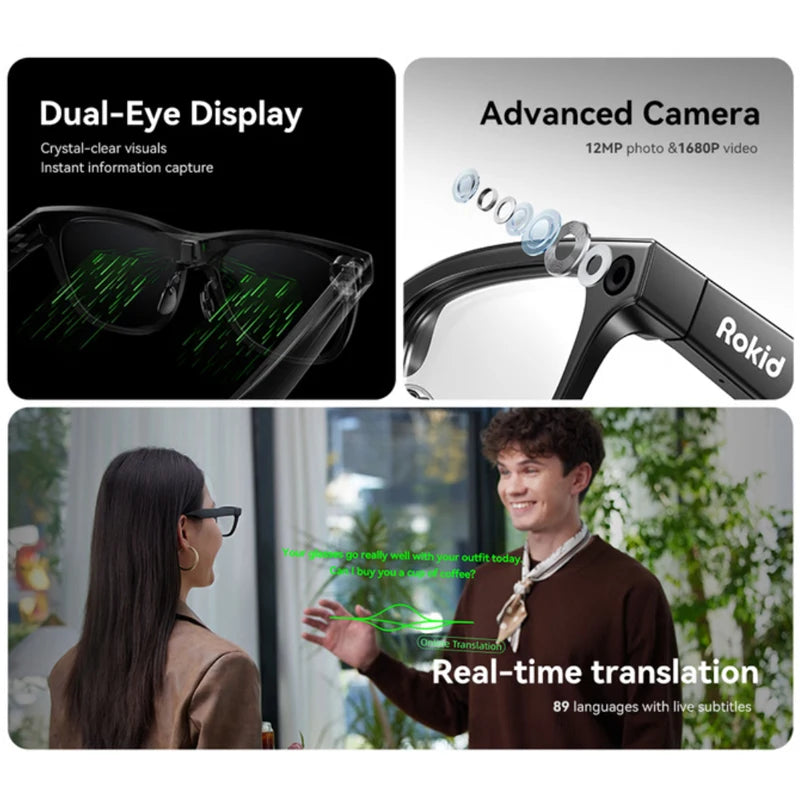 Rokid Smart Glasses: Dual-Eye Augmented Reality & Live Translation - Black Tidesmit