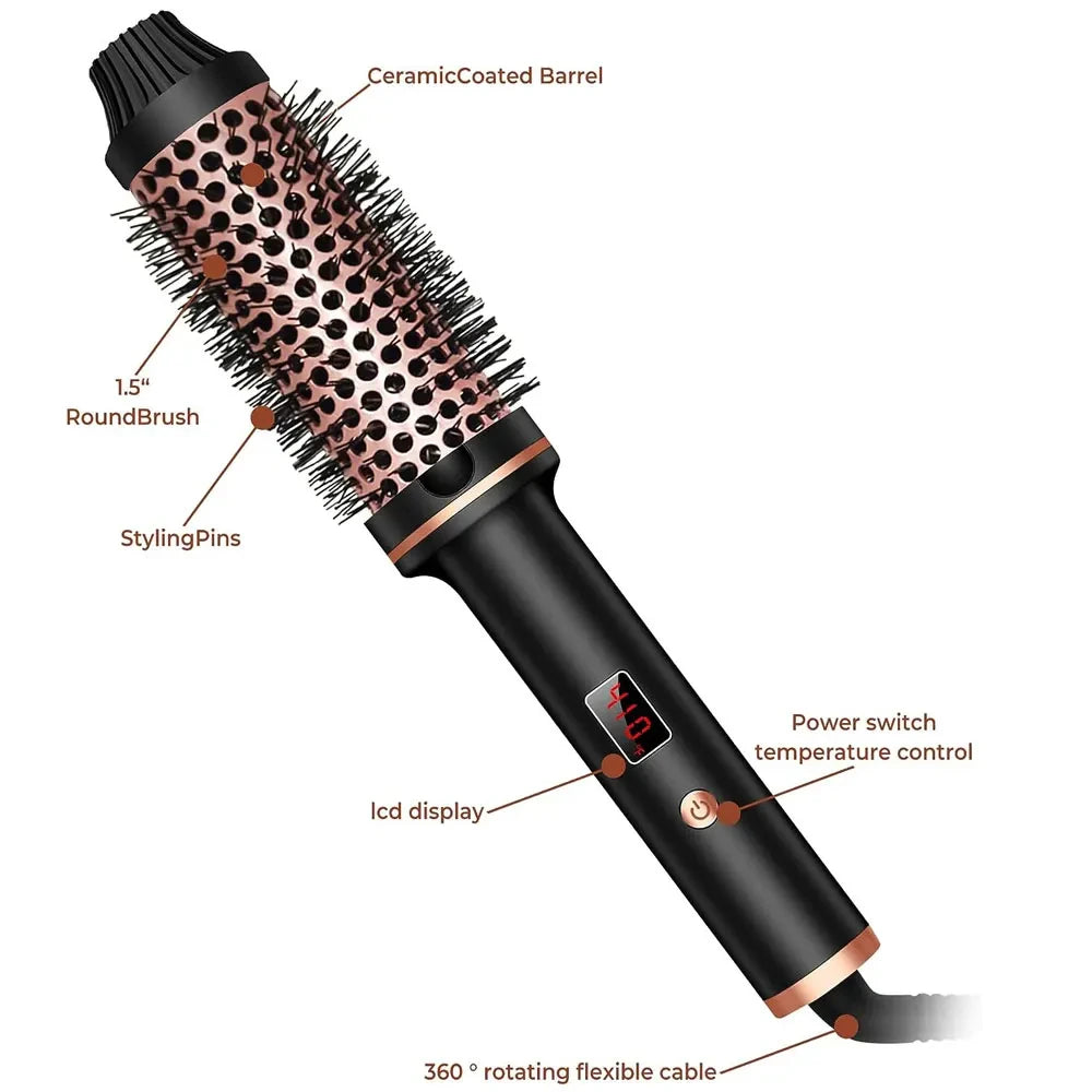 TINSOL 3-in-1 ionic hot air brush with ceramic barrel, LCD temp display, and 360-degree swivel cord for easy styling.